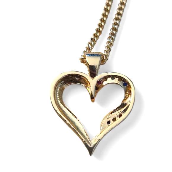 Gold Layered Pendant Necklace with Multicolor Micro Pave Heart Design - Picture 3 of 5